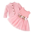 thumbnail image 1 of Sngxgn Toddler Girl Fall Clothes Solid Knitted Pullover Top A-Line Button Mini Skirt Set Girls 2Pcs Oufits(Pink,18M), 1 of 8