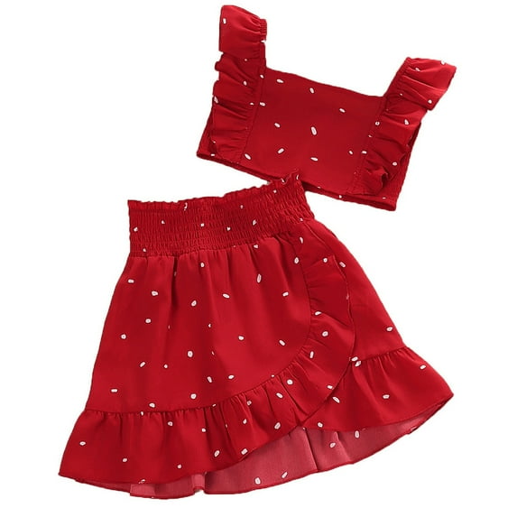 Sngxgn Toddler Girl Fall Clothes Solid Knitted Pullover Top A-Line Button Mini Skirt Set Girls 2Pcs Oufits(Red,7Y)