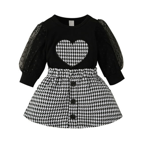 Sngxgn Toddler Girl Fall Winter Clothes Long Sleeve T-Shirt Knit Tops Button Mini Skirts Set Outfits(Black,9M)