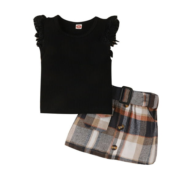 Sngxgn Toddler Girl Fall Winter Clothes Turtleneck Puff Sleeve Tops and Skirt Set Kids Fashion Outfits(Black,90)