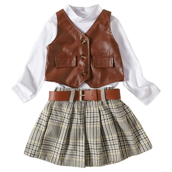 Sngxgn Toddler Girl Fall Winter Clothes Turtleneck Puff Sleeve Tops and Skirt Set Kids Fashion Outfits(White,90)