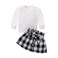 thumbnail image 1 of Sngxgn Toddler Girl Fall Winter Outfits Puff Sleeve Tops Skirt Set Kids Fashion Clothes(White,18M), 1 of 6