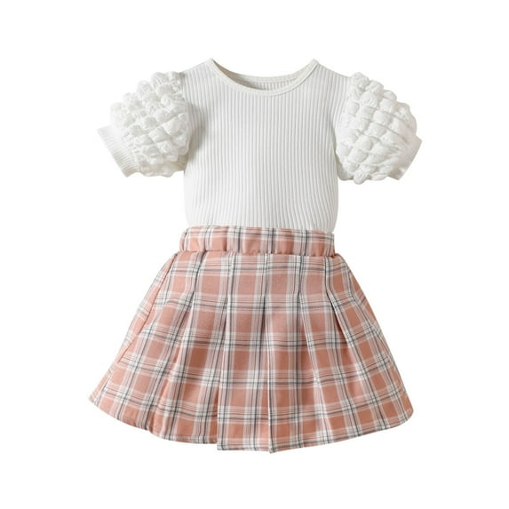 Sngxgn Toddler Girl Skirts Outfit Ribbed Long Sleeve Tops Skirt Baby Fall Winter Clothes(Pink,110)