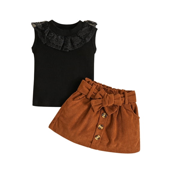 Sngxgn Toddler Girl's 2 Piece Button Front Long Sleeve Round Neck Jacket and Skirt Outfits Set(Black,110)