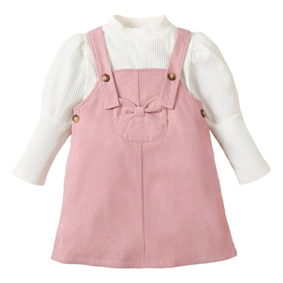 Sngxgn Toddler Girl's 2 Piece Outfit Bow Front Long Sleeve Tee and Pleated Skirt Set(White,4Y)