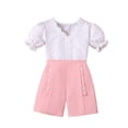 thumbnail image 1 of Sngxgn Toddler Girl's 2 Piece Outfits Short Sleeve Twist Tee with Flare Pants Cute Set(Pink,10Y), 1 of 6