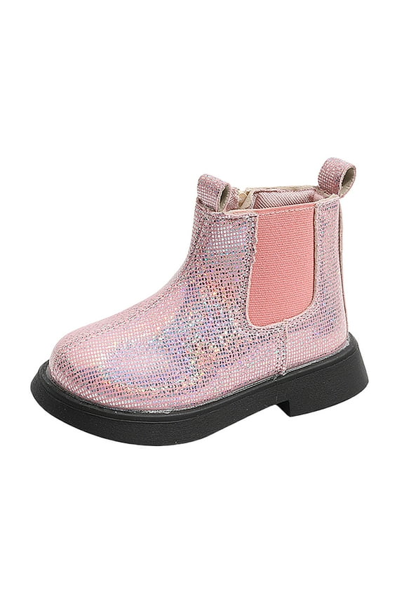 Toddler Girls Shoes Thick Heel Short Boots Warm Leather Boots Cute Cotton Warm Boots Fall Boots Wedge Booties Dress Boots(Pink,11.5)