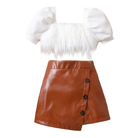 Sngxgn Toddler Girls Skirt Set Long Sleeve Ruffle Shirt and Skirt Outfit 2 Piece Set(White,80)