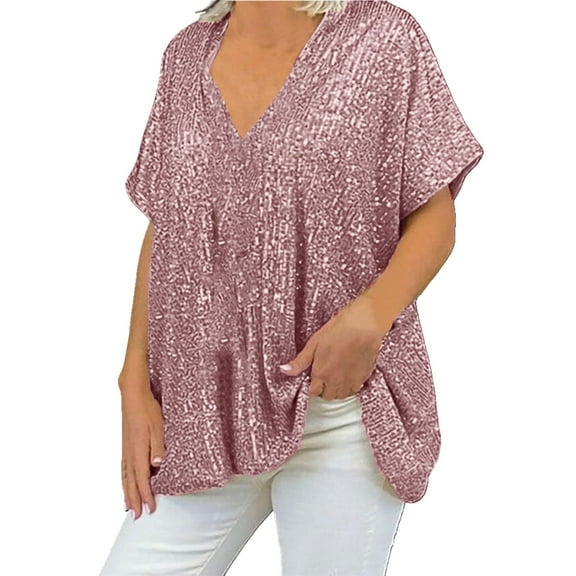 Sngxgn Tshirts for Women Short Sleeve Tops Loose Fit Basic Tees(Pink,XL)