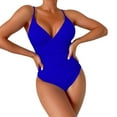 thumbnail image 1 of Sngxgn Tummy Control Swimsuits for Women Ruched Bathing Suits Strappy V Neck(Blue,L), 1 of 6