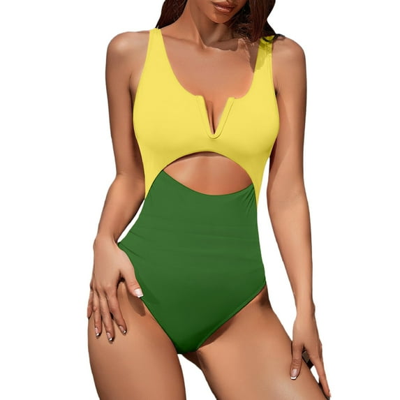 Sngxgn Tummy Control Swimsuits for Women Ruched Bathing Suits Strappy V Neck(Green,M)