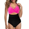 thumbnail image 1 of Sngxgn Tummy Control Swimsuits for Women Ruched Bathing Suits Strappy V Neck(Hot Pink,L), 1 of 4