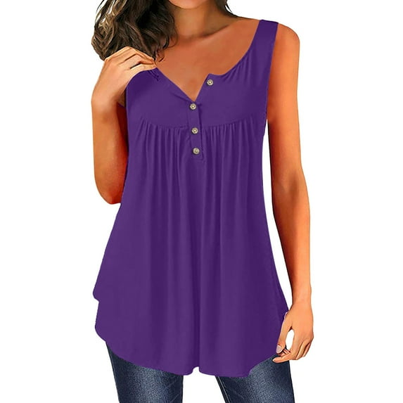 Sngxgn V Collar Neck Tops for Women Summer Sleeveless Camisole Tank Tops Casual Short Sleeve V-Neck Shirt(Purple,S)