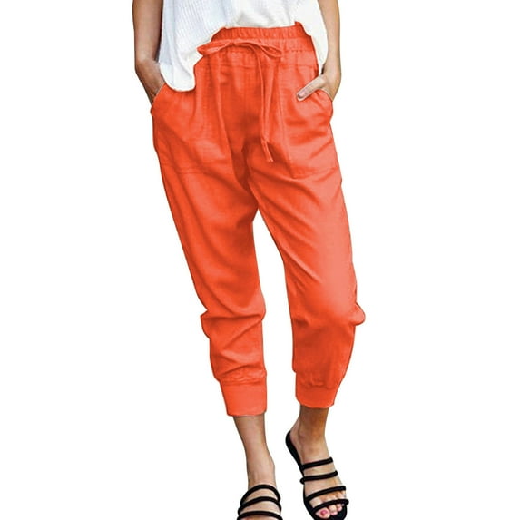 Sngxgn Wide Leg Pant Slacks Work Office Pants for Women Cargo Pants(Orange,L)