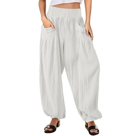 Sngxgn Wide Leg Pants for Women High Waisted Yoga Pants Casual Lounge Joggers Loose with Pockets(White,S)
