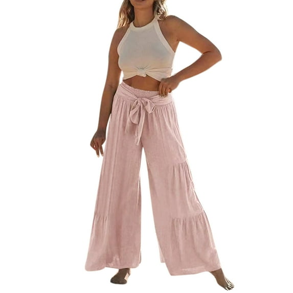 Sngxgn Wide Leg Pants for Women Pants with Pockets High Waist Work Business Casual Sweatpants(Pink,XXL)