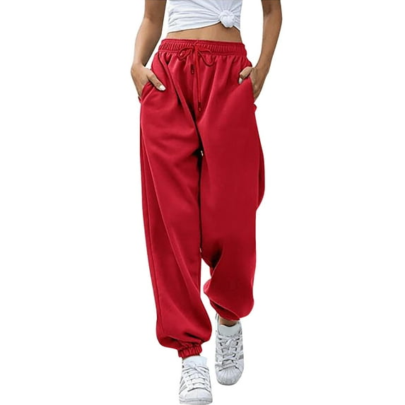 Sngxgn Wide Leg Pants for Women Pants with Pockets High Waist Work Business Casual Sweatpants(Red,XL)