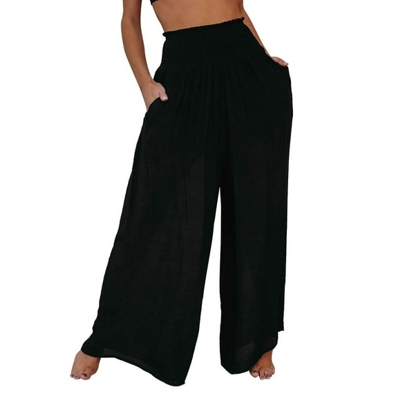 Sngxgn Wide Leg Pants for Women Stretchy Straight Leg Comfy Classic High Waiste(Black,M)