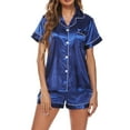 thumbnail image 1 of Sngxgn Woman Pajama Set Short Sleeve Pjs Set Short Pajamas Button up Ruffle Hem Sleepwear Soft Loungewear(Blue,L), 1 of 4