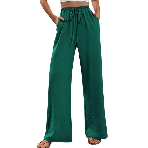 Sngxgn Woman Pants Women Casual Pants Solid Drawstring Elastic Waist Long Straight Pants(Green,L)