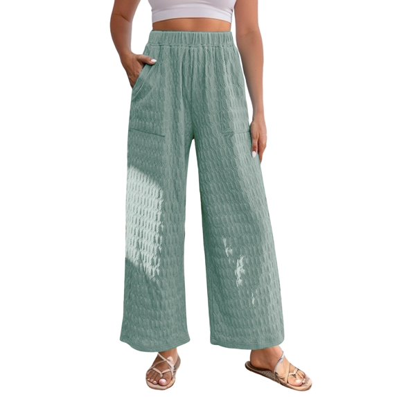 Sngxgn Woman Pants Women Casual Pants Solid Drawstring Elastic Waist Long Straight Pants(Green,XL)