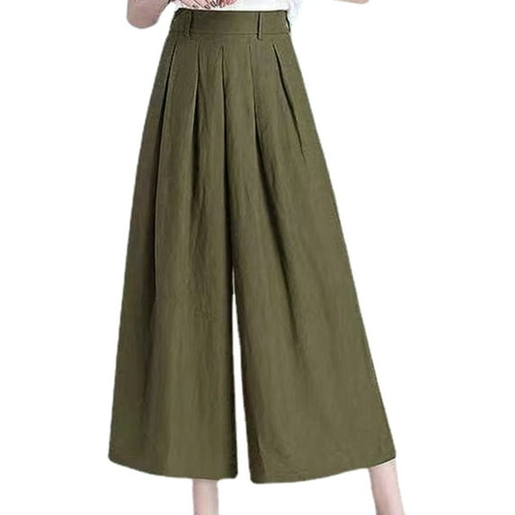 Sngxgn Woman Pants Women Casual Solid Pants Drawstring Elastic Waist Long Wide Leg Pants(Green,XXL)