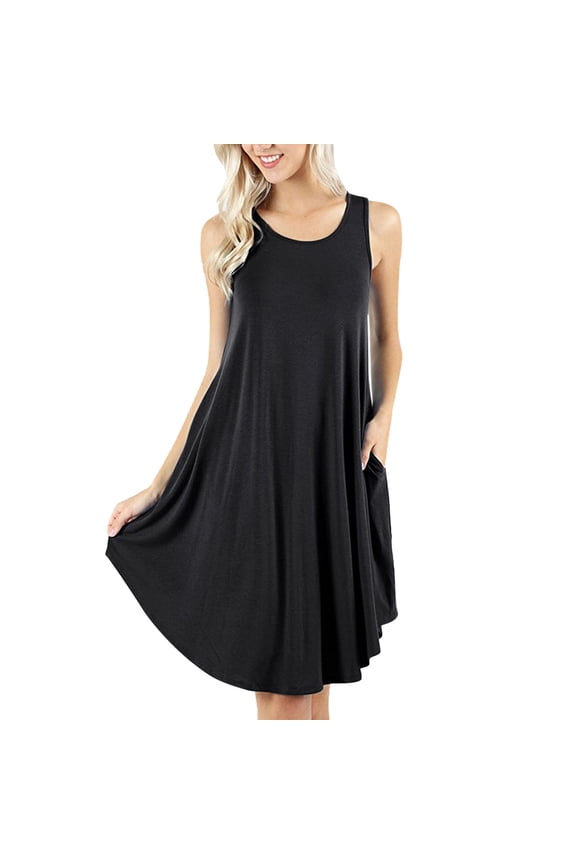 Women Adjustable Spaghetti Dress Full Slip Dress(Black,M)
