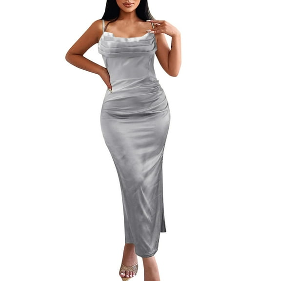 Sngxgn Women Adjustable Spaghetti Dress Full Slip Dress(Grey,S)