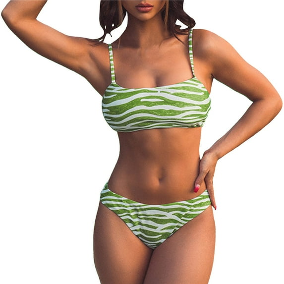 Sngxgn Women Bikini Set Solid Color Triangle Two Piece Swimsuit(Green,L)