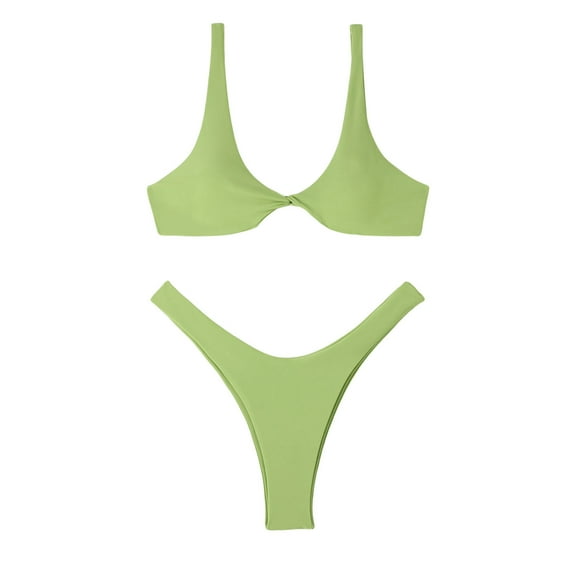 Sngxgn Women Bikini Set Solid Color Triangle Two Piece Swimsuit(Green,XS)