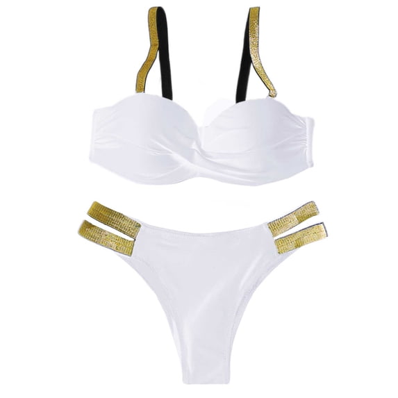 Sngxgn Women's Floral Print Swimwear Drawstring Swimsuit(White,S)