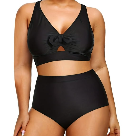 Sngxgn Women Bikini Sets 2 Piece Swimsuit High Waisted V Neck Bathing Suits(Black,XL)