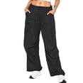 thumbnail image 1 of Sngxgn Women Cargo Pants Elastic Waist Solid Loose Trousers with Pockets Streetwear(Black,M), 1 of 5