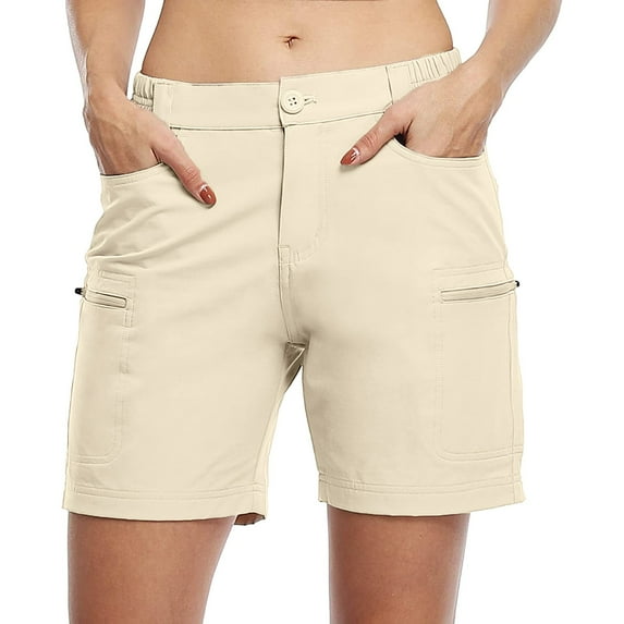 Sngxgn Women Cargo Shorts Casual Sports Wide Leg Short Pants with Pockets(Khaki,L)