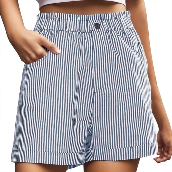 Sngxgn Women Casual Cotton Shorts Drawstring Comfy Elastic Waist Shorts Summer Pull On Short with Pockets(Blue,L)