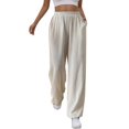 thumbnail image 1 of Sngxgn Women Casual Pants Straight Leg Drawstring Elastic Waist Loose Comfy Trousers with Pockets(Beige,XXL), 1 of 8