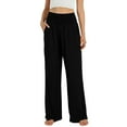 thumbnail image 1 of Sngxgn Women Casual Pants Straight Leg Drawstring Elastic Waist Loose Comfy Trousers with Pockets(Black,M), 1 of 9