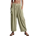 thumbnail image 1 of Sngxgn Women Casual Pants Straight Leg Drawstring Elastic Waist Loose Comfy Trousers with Pockets(GN2,M), 1 of 4