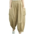 thumbnail image 1 of Sngxgn Women Casual Pants Straight Leg Drawstring Elastic Waist Loose Comfy Trousers with Pockets(Khaki,L), 1 of 5