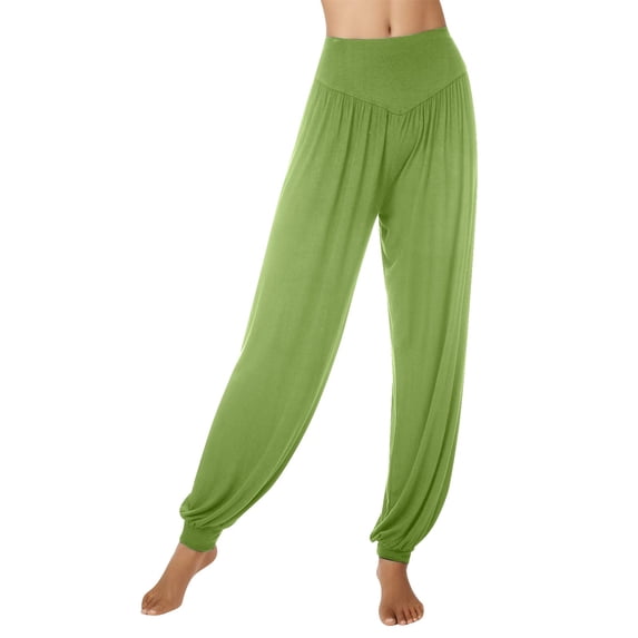 Sngxgn Women Casual Solid Drawstring Elastic Waist Long Straight Pants(Green,L)