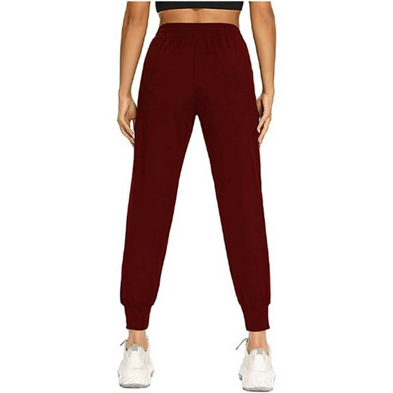 Sngxgn Women Casual Solid Drawstring Elastic Waist Long Straight Pants(Red,XL)