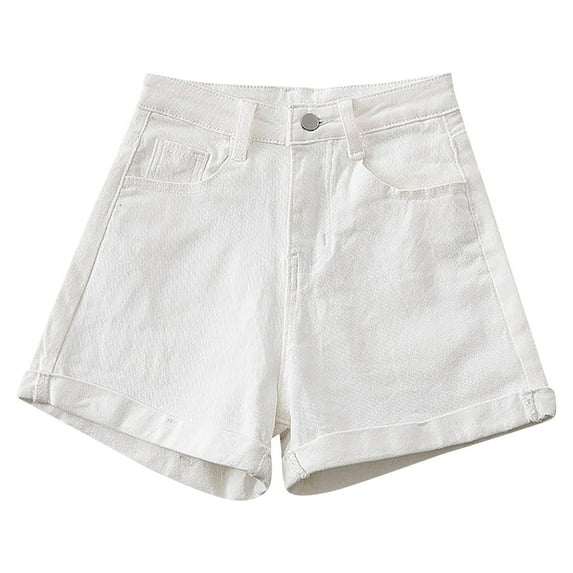 Sngxgn Women Casual Summer Shorts Elastic High Waisted Short Pants with Pockets(White,S)