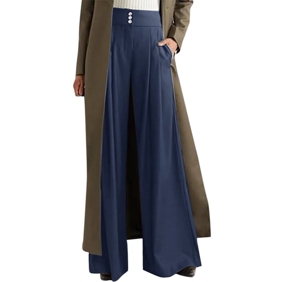 Sngxgn Women Casual Wide Leg Pants High Waisted Business Work Casual Pants Loose Pants(Navy,XXXXL)