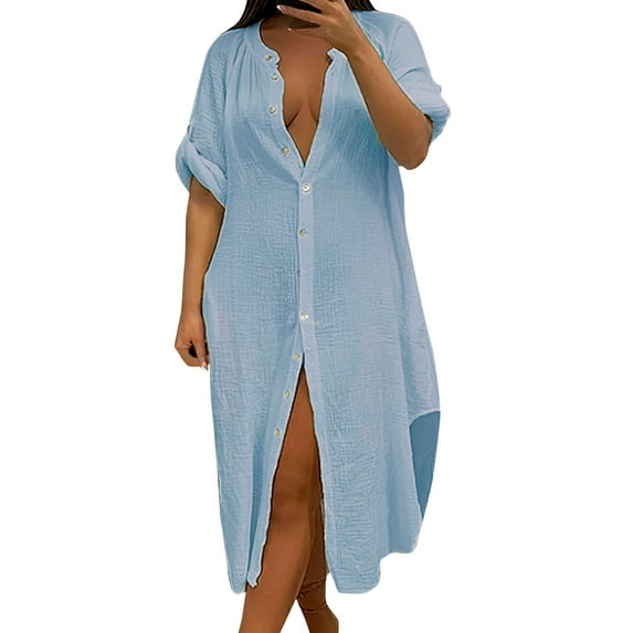 Sngxgn Women Deep V Neck Wrap Dress Summer Sleeveless Party Dress(Light Blue,M)