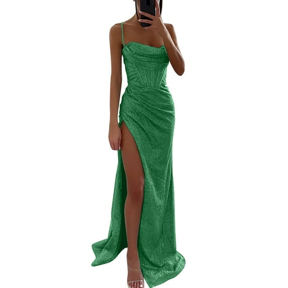 Sngxgn Women Full Slip for Under Dresses Adjustable Spaghetti Strap Sleeveless Dress Women's Slip Long Dress(Green,XL)
