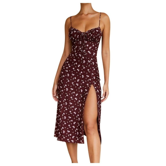 Sngxgn Women Full Slips Sexy Chemise V Neck Straight Dress(Red,L)