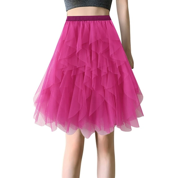 Sngxgn Women High Elastic Waist Pleated Skirt Mini Swing A-line Skirts(Hot Pink,One Size)