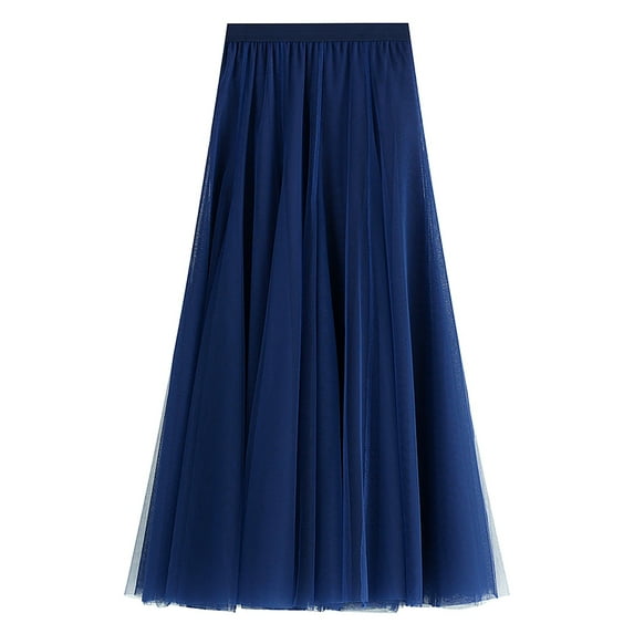 Sngxgn Women High Waist Swing Midi Long Skirt(Dark Blue,One Size)