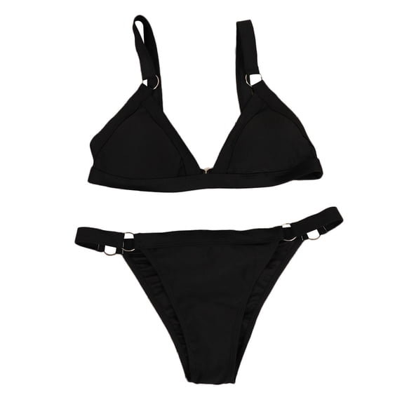 Sngxgn Women High Waisted Bikini Set Swimsuit Scoop Neck Cheeky Bathing Suit(Black,L)