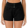 thumbnail image 1 of Sngxgn Women High Waisted Skinny Stretchy Denim Shorts Casual Frayed Raw Hem Ripped Short(Black,L), 1 of 4